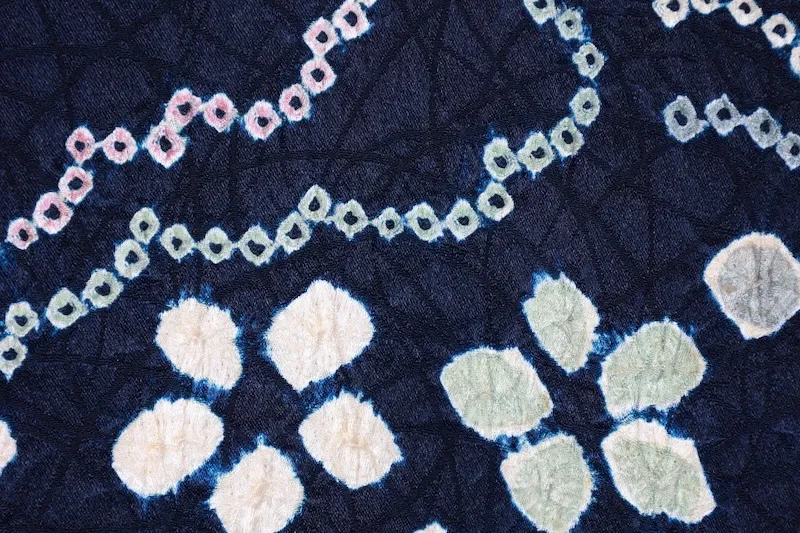 Komon (used kimono fabric) - Indigo, Gray, Off-white, Yellow, Cherry Blossom Pink, White - Hikida Shibori (tie-dyeing) - Hat Shibori (tie-dyeing) - B1435