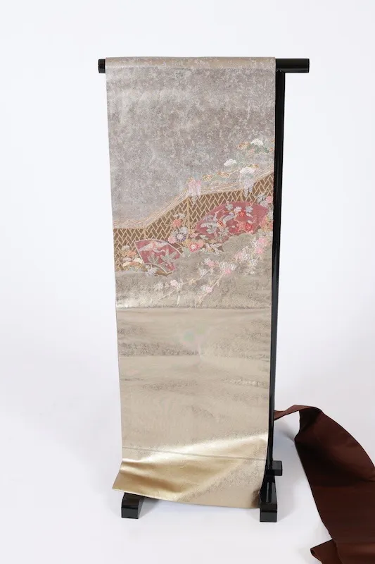 Nagoya obi used (sash) - Silver, Gold, Bronze, Purple, Coral - L49