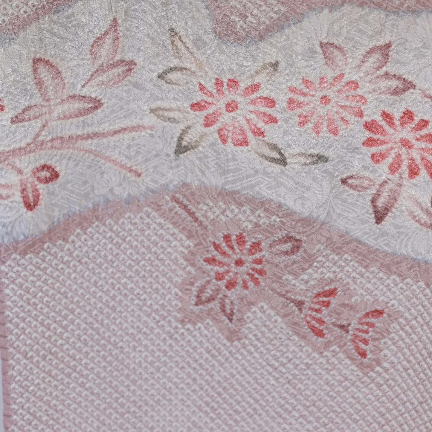 Brand new, unsewn *haori*  all-over *shibori* (tie-dye) in *hikitta* style; light brown with floral design / B006