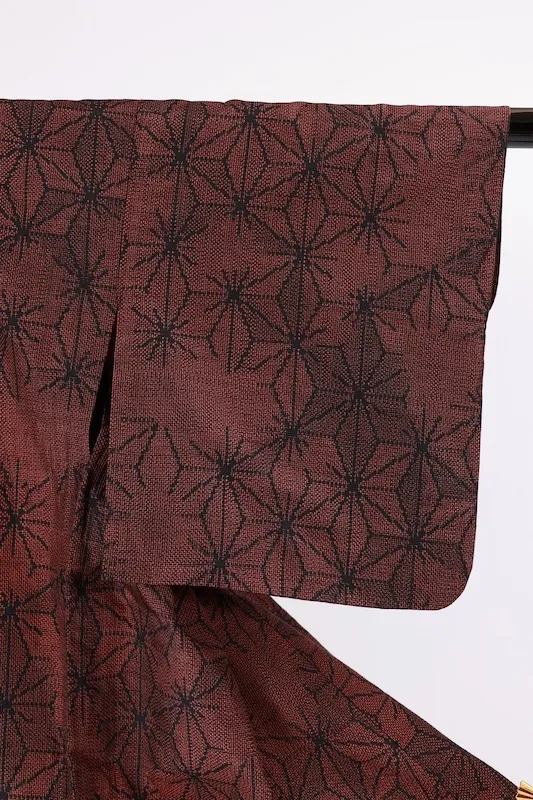 Tsumugi Silk(Japan Pre-loved kimono)  Rust-Red & Black – Hand-Woven – A087