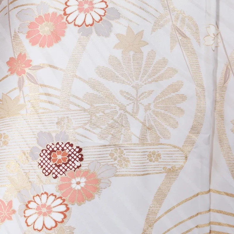 Furisode (long-sleeved kimono used) - Off-white, pink, gold, blue, white, red, purple, butterfly, flower, Kyo-Yuzen dyeing, K100