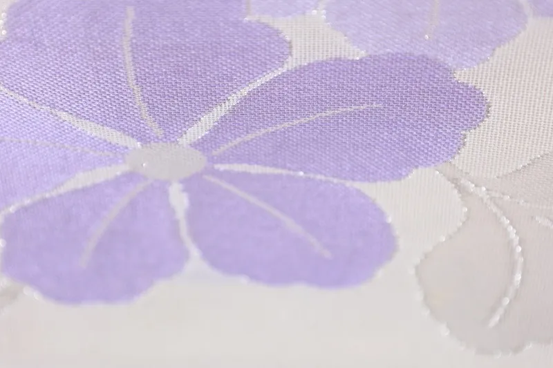 Sommer-Obi used (Schärpe) – Weiß, Lila, Silber, Blumenmuster – L11