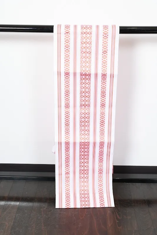Summer Nagoya obi, Hakata style, Kenjo pattern, sheer fabric, white and orange, R41