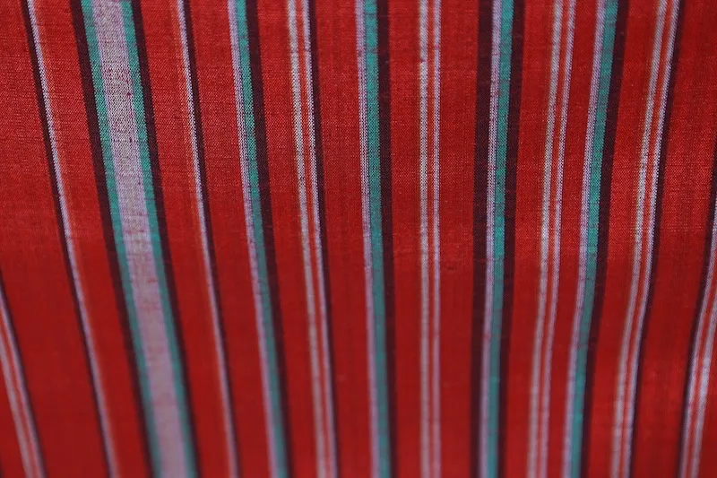 Tsumugi silk fabric, brand new, unstitched, Nishijin weave, red, green, gray, purple, irregular stripes, handwoven, J28