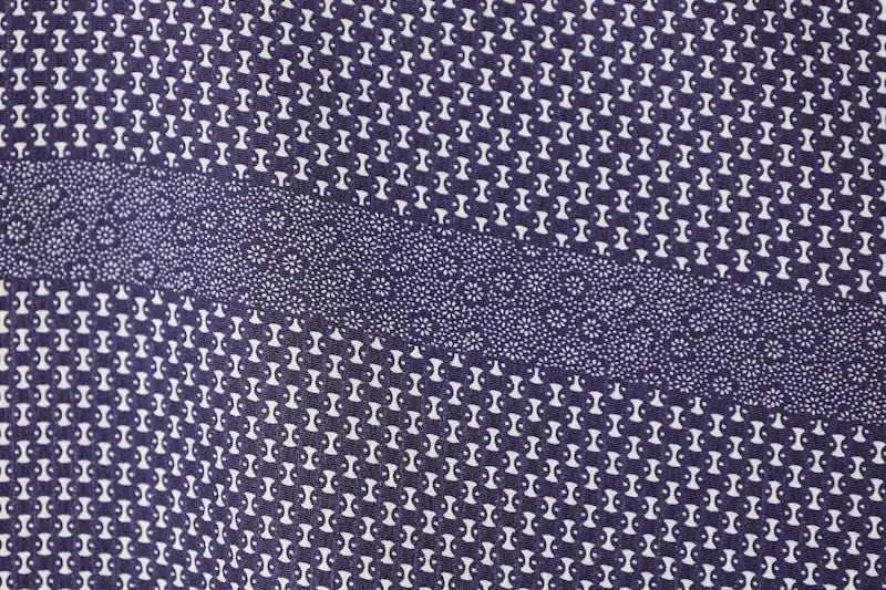 Edo Komon (traditional Japanese patterned used kimono fabric), brand new, unused, purple and white, floral pattern, horizontal stripes, B1377