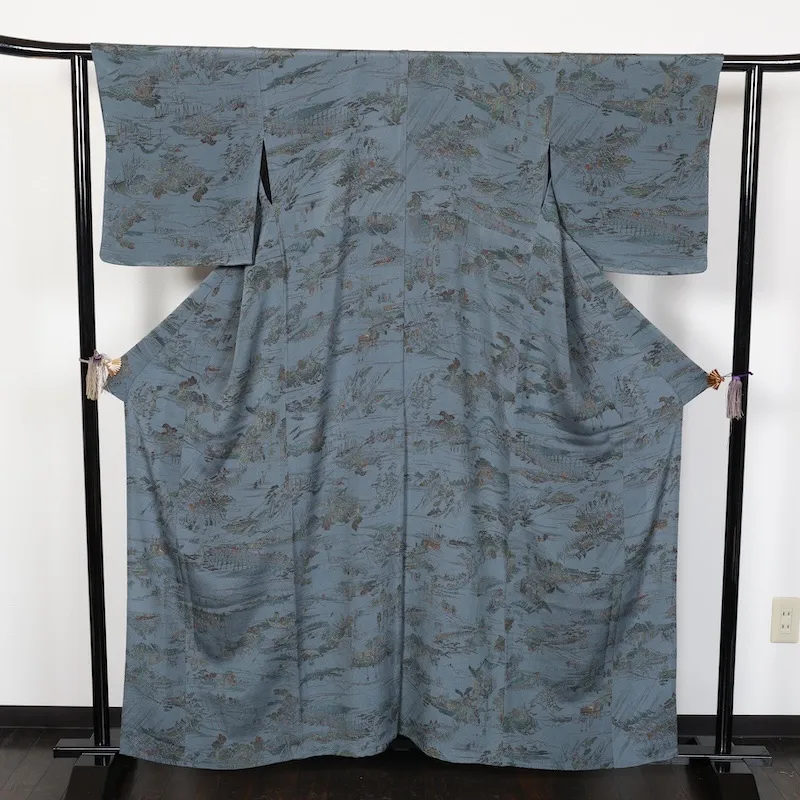 used Edo Komon (a type of traditional Japanese patterned fabric), gray, landscape design, T52