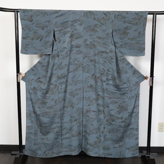 used Edo Komon (a type of traditional Japanese patterned fabric), gray, landscape design, T52