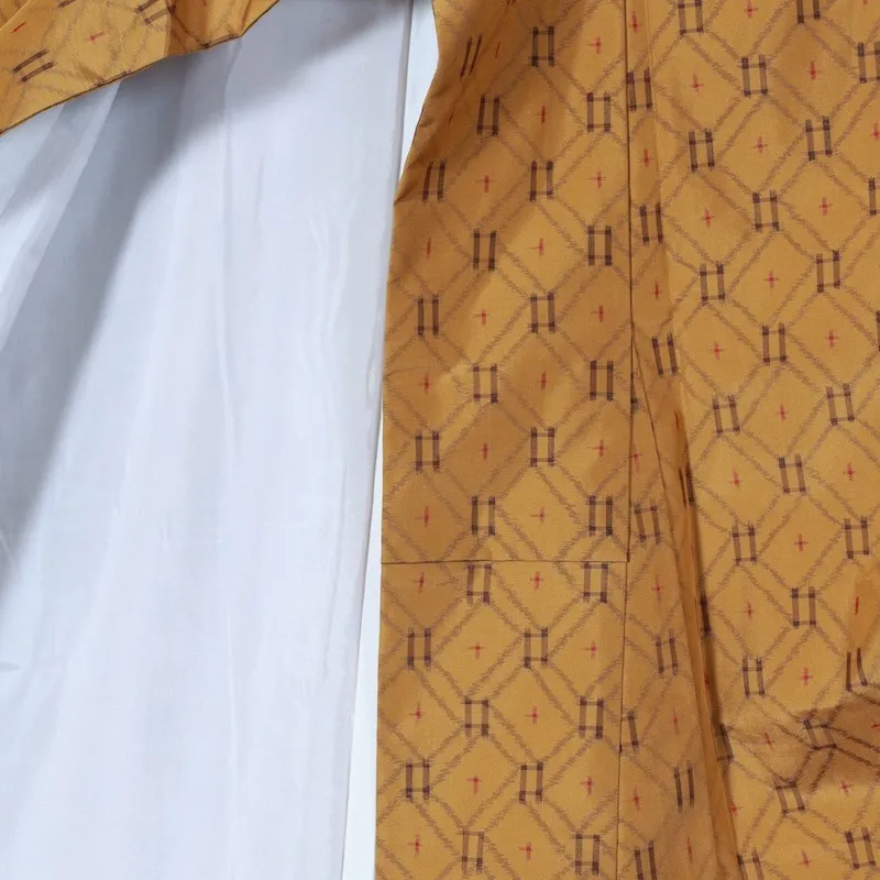 Ryukyu Tsumugi(Japan used kimono) – Yellow, Brown, Red – Kasuri Pattern – K132