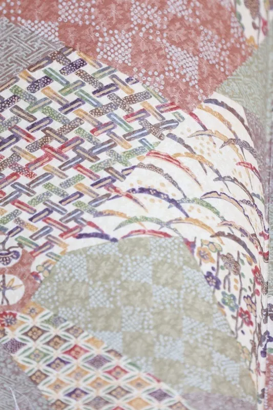 Japan Pre-loved Kimono – Brown, Green, Beige, Vermilion;  (A081)