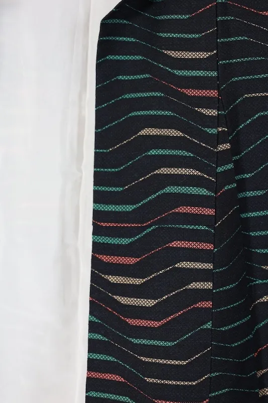 Japan used kimono patterned fabric, black, beige, emerald green, muted orange, B1498