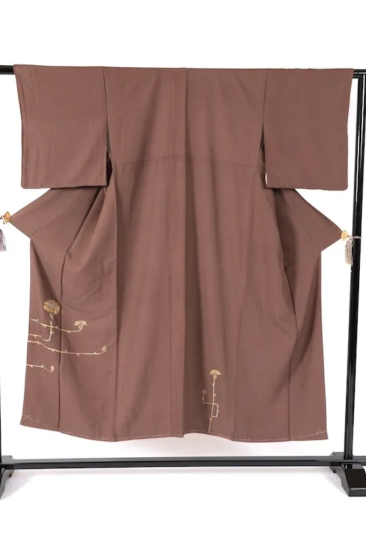Tsukesage(Japan kimono) – Brand new and unused – Brown, gold, and oxidized silver –K294