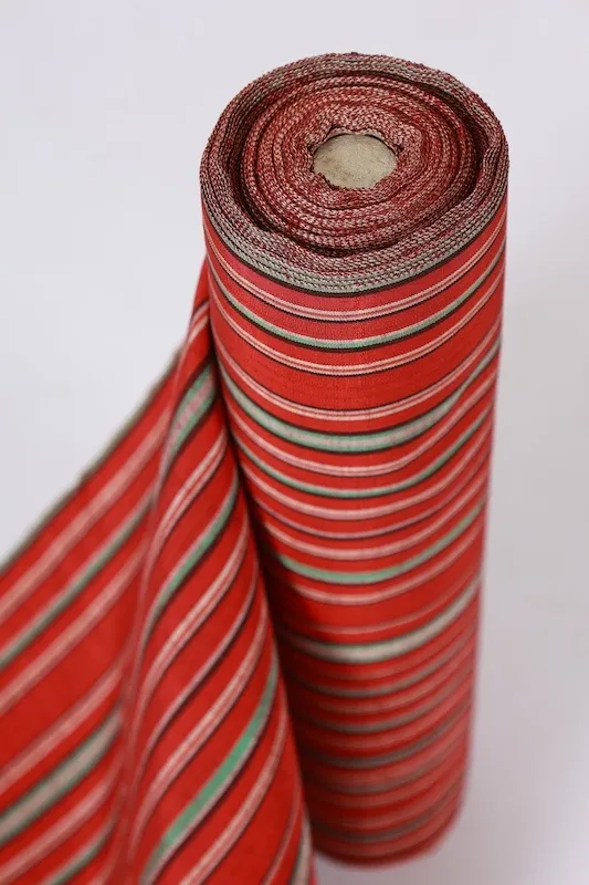 Tsumugi silk fabric, brand new, unstitched, Nishijin weave, red, green, gray, purple, irregular stripes, handwoven, J28