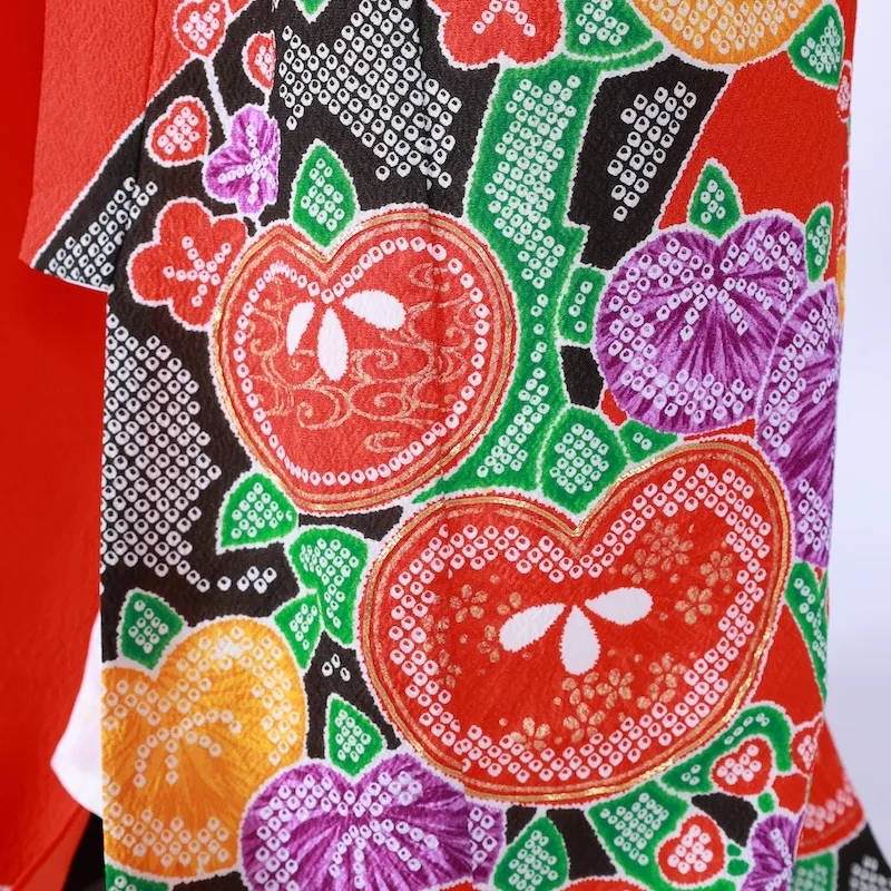 Girl's Yotsumi Pre-loved Kimono – Red, Purple, Yellow, Green, White; A142