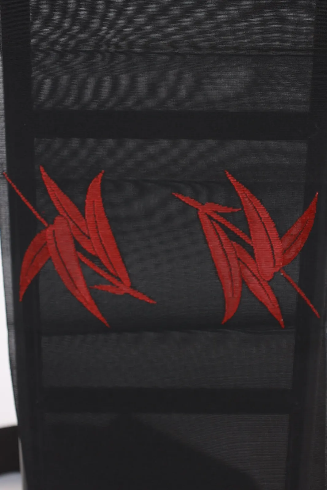 Summer Nagoya obi　used (sash), sheer fabric, black and red, bamboo leaf pattern, L24