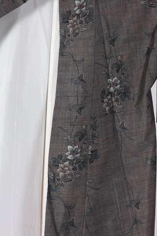 Oshima Tsumugi(Japan kimono) – Brand New & Unused – Tokiemon – Indigo, White, Purple, Brown – Mud-dyed & Plant-dyed – Certificate Included – K314