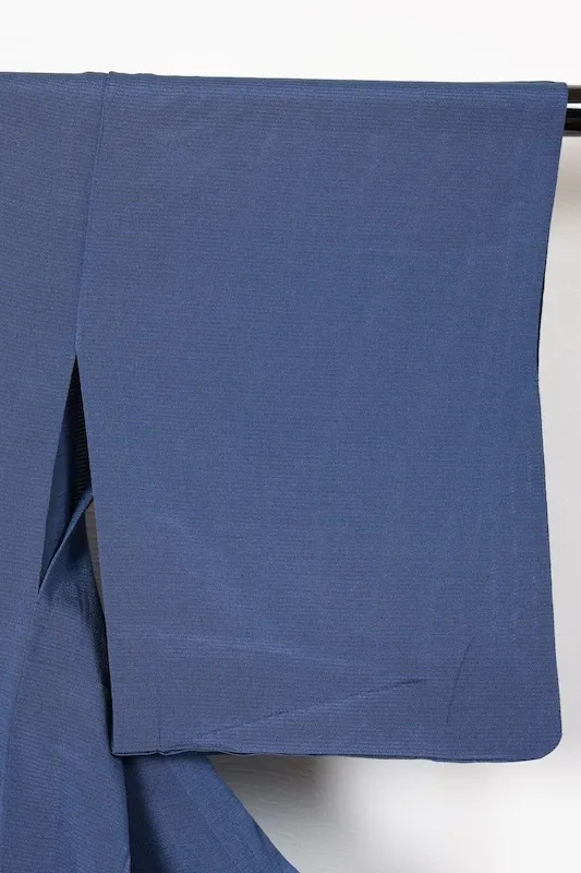 Summer used kimono silk crepe fabric, indigo, Kaga Yuzen dyeing, by Kozo Shirasaka, R15
