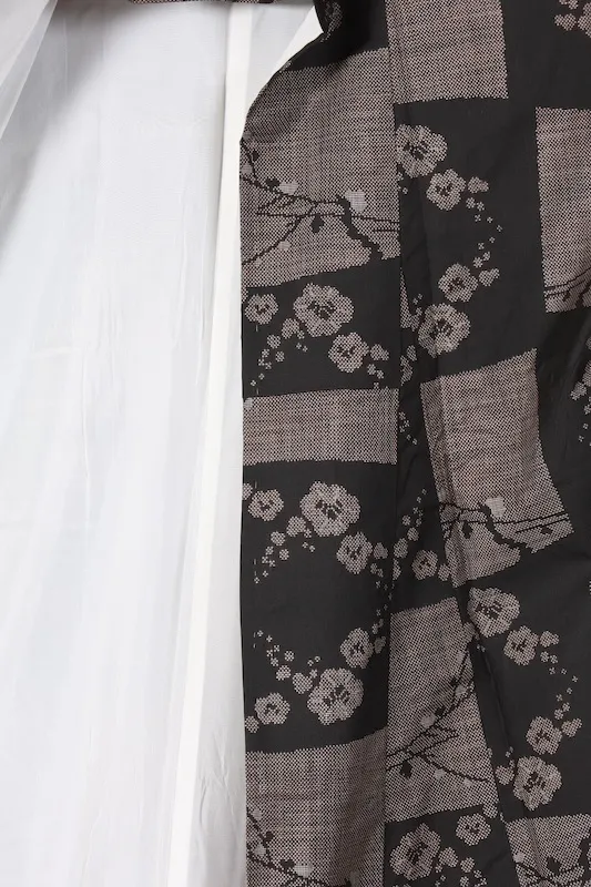 Japan used kimono  Oshima Tsumugi – Mud-dyed & Plant-dyed – Brown & Black – Plum Blossom Motif – 5-Maruki – T580