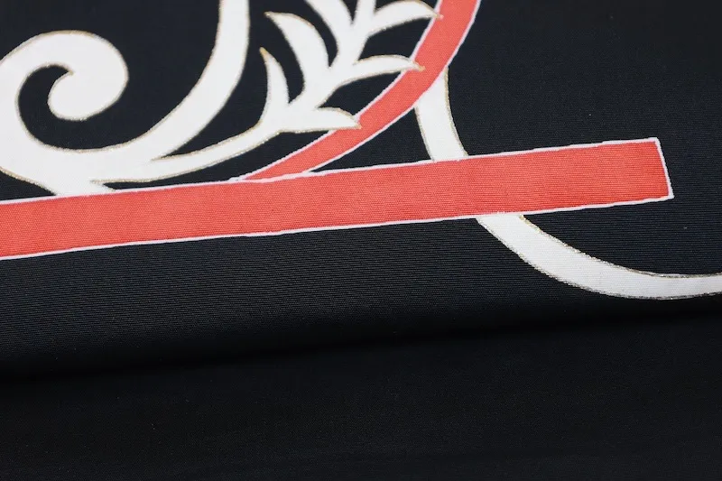 Nagoya obi used (sash), Shioze silk, black, white, red, gold, hand-painted, L5