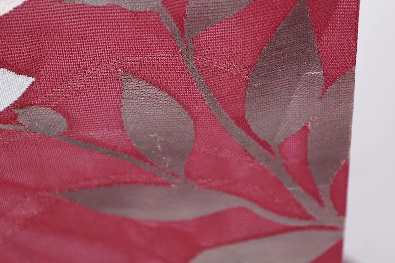 Summer Nagoya obi used (sash), sheer fabric, purple, silver, white, floral, dewdrop grass pattern, L15