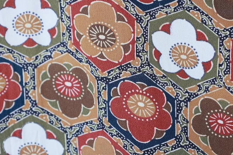 Japan used Kimono – Deep Green, Ochre, Indigo, Brown – Floral Pattern – J35