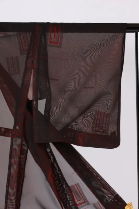 Summer Komon (used kimono fabric), Monsha (shawl fabric), Black and Red, Genji-ko pattern, Nishijin weave, L63