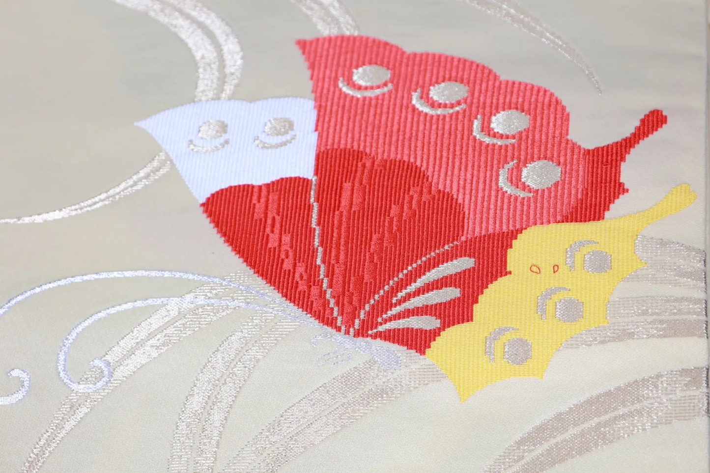 Nagoya Obi – Lemon Yellow, Red, Yellow, White, Gold, Silver – Butterflies – R114