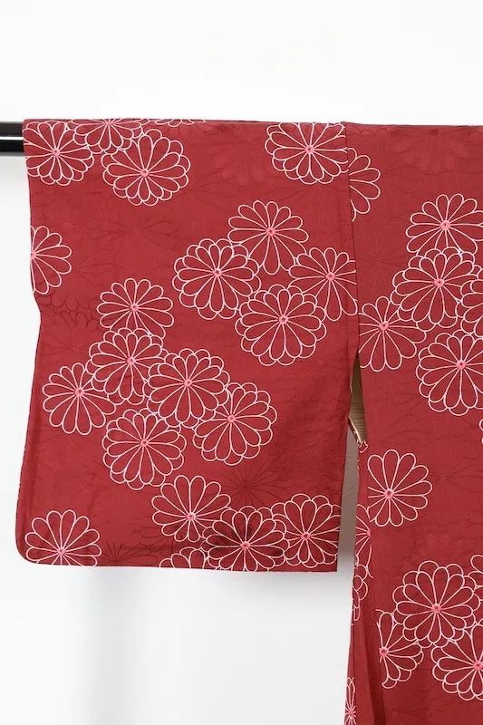 Japan used Haori Jacket – Dark Crimson with White Chrysanthemums and AllT192