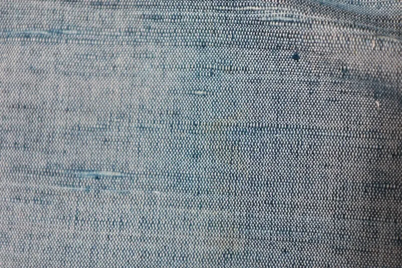 Japan used kimono(Tsumugi silk fabric), blue, white, and beige, geometric pattern, horizontal ikat weave, R170