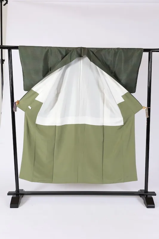 Oni-Tsumugi(Japan used kimono)  – Shades of Green – Hand-woven – K317