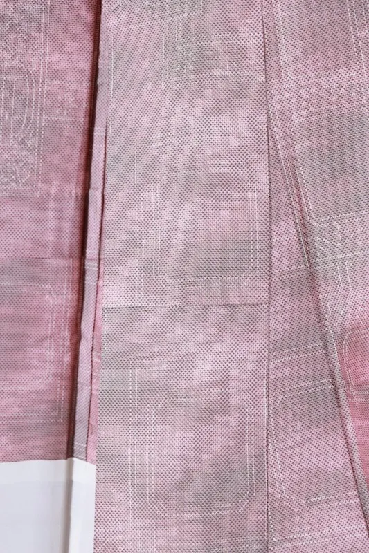 Tsumugi silk(Japan Pre-loved kimono); pale purple, gray, and white(A073)