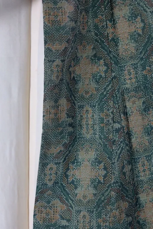 Japan Pre-loved kimono – Green & Mustard – Geometric Pattern Q8
