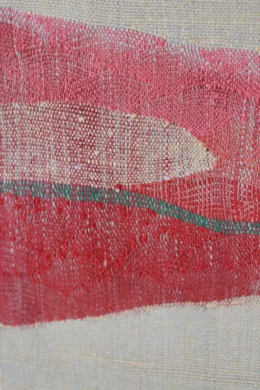 Nagoya obi used(sash), Tsumugi silk, mustard yellow, green, red, handwoven, geometric pattern, L4