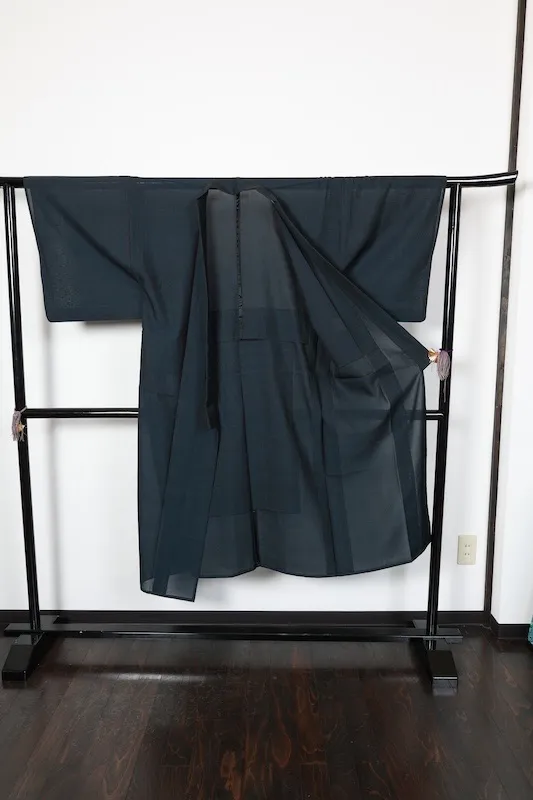 Men's Summer(Japan used kimono) Authentic Oshima Tsumugi Silk Fabric, Indigo Shades,  R144