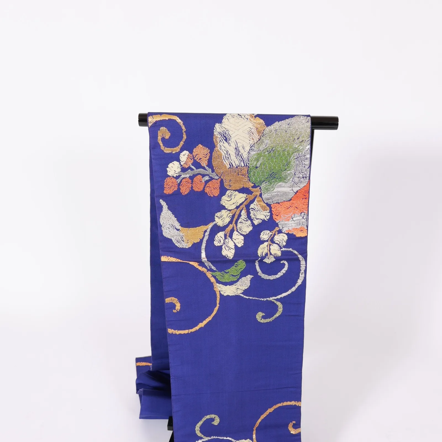 Authentic Fukuro Obi used(formal obi sash), handwoven, brocade, Tatsumura brand, blue, silver, gold, off-white, green V31