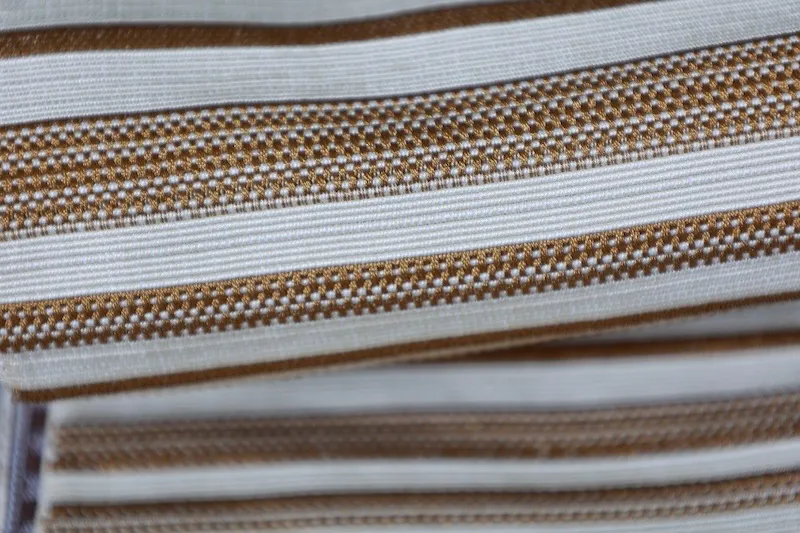 Men's Yukata Obi used (Sash) - Reversible - Beige/Brown with Horizontal Stripes, Reverse Side Purple/Brown with Checkered Pattern - L126