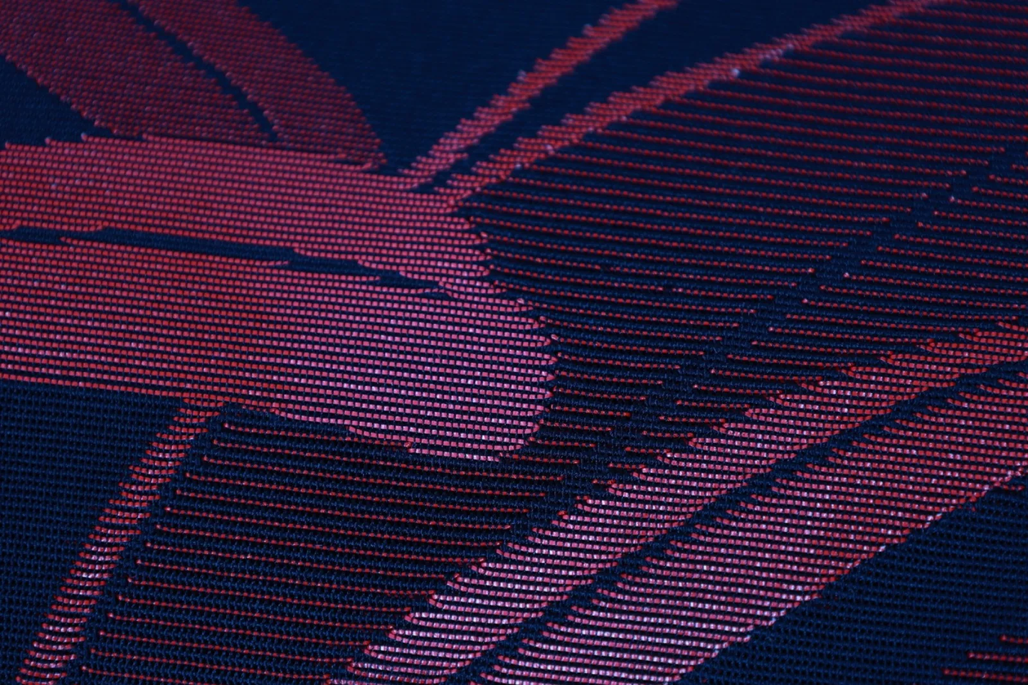 Summer Nagoya obi　used (sash), sheer fabric, black and red, bamboo leaf pattern, L24