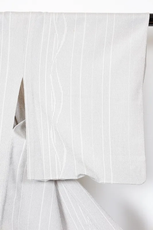 Shiozawa Tsumugi(Japanese kimono silk), white and black, irregular stripe pattern, handwoven, R23