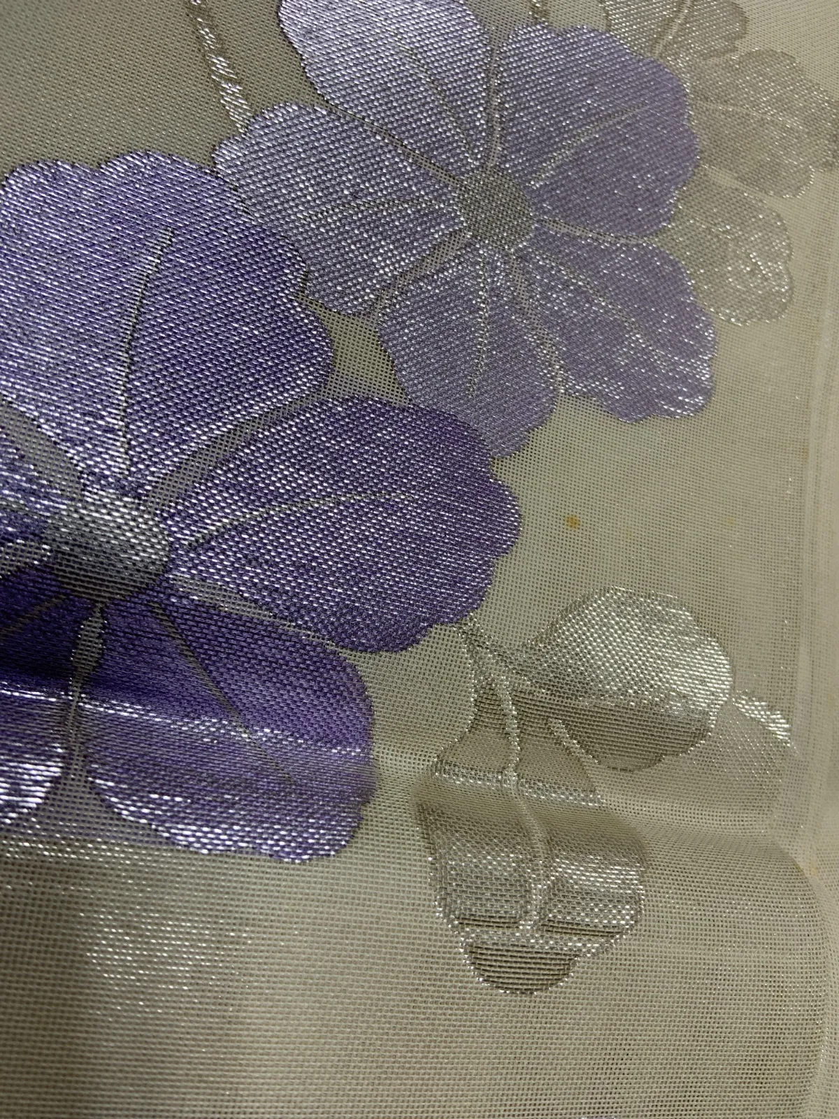 Sommer-Obi used (Schärpe) – Weiß, Lila, Silber, Blumenmuster – L11