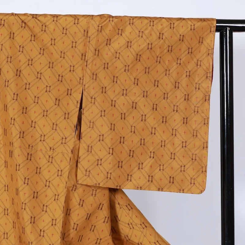 Ryukyu Tsumugi(Japan used kimono) – Yellow, Brown, Red – Kasuri Pattern – K132