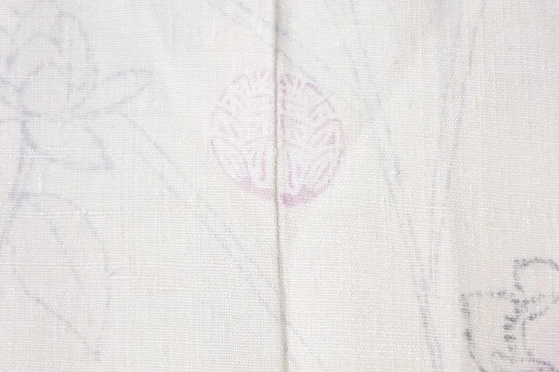 Silk pongee visiting kimono used, off-white, ink, light purple, light green, floral pattern, hand-painted, B1394