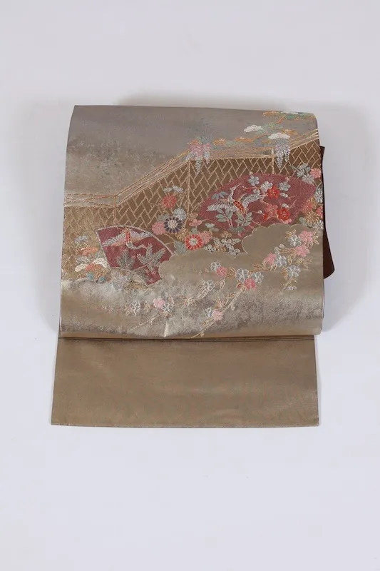 Nagoya obi used (sash) - Silver, Gold, Bronze, Purple, Coral - L49