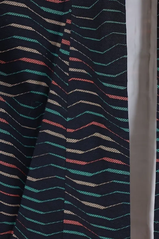 Japan used kimono patterned fabric, black, beige, emerald green, muted orange, B1498