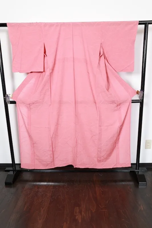 Summer used kimono fabric, ro (gauze), dewdrop grass pattern throughout, coral pink, R27