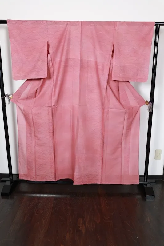Summer used kimono, Nishijin weave,  shades of coral, dewdrop grass pattern, R71