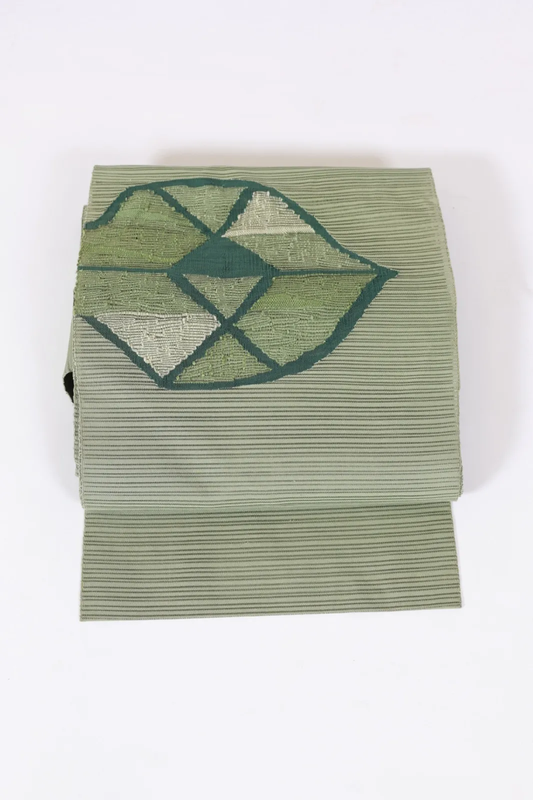 Summer Nagoya obi used(sash), Rikyu color shades, abstract pattern, hand-woven, L23