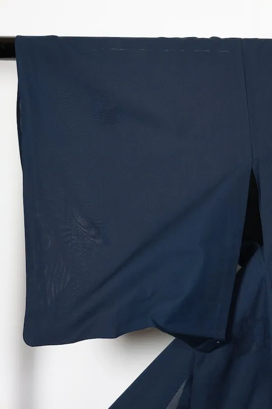 Summer used kimono, patterned gauze, navy blue, geometric pattern, R19