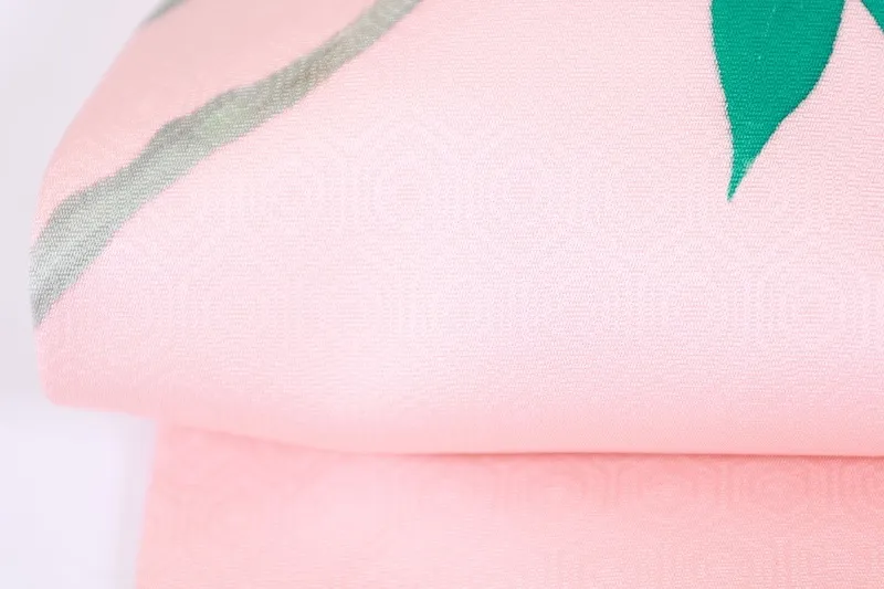 Nagoya obi used (sash), Shioze silk, cherry blossom pink, green, gray, yellow, peony, hand-painted, L52