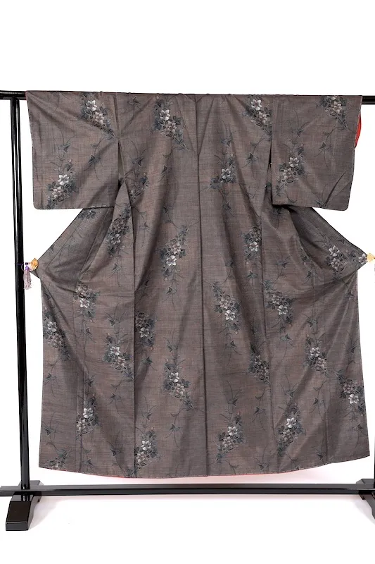 Oshima Tsumugi(Japan kimono) – Brand New & Unused – Tokiemon – Indigo, White, Purple, Brown – Mud-dyed & Plant-dyed – Certificate Included – K314