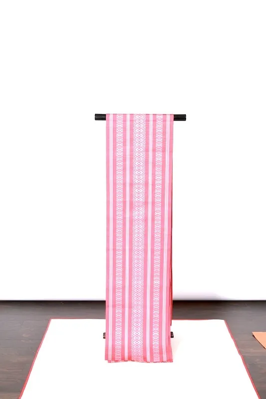 Hakata Fukuro Obi(used sash) – Kenjo Pattern – Pink & White – A367