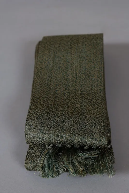 Men's Yukata Obi used (Sash) - Tsumugi Silk - Shades of Green - L139